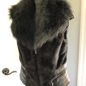 Guess Black Fur Trim Vest